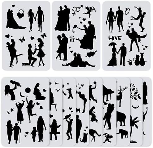 People Silhouette Stencils 12 Pcs, Large Reusable Painting Templates