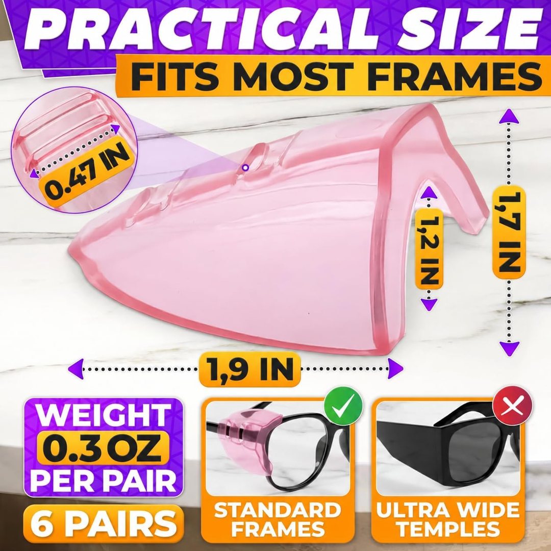 Pink Safety Side Shields for Glasses Clip-On - 6 Pack Multi-Frame Fit , view 3