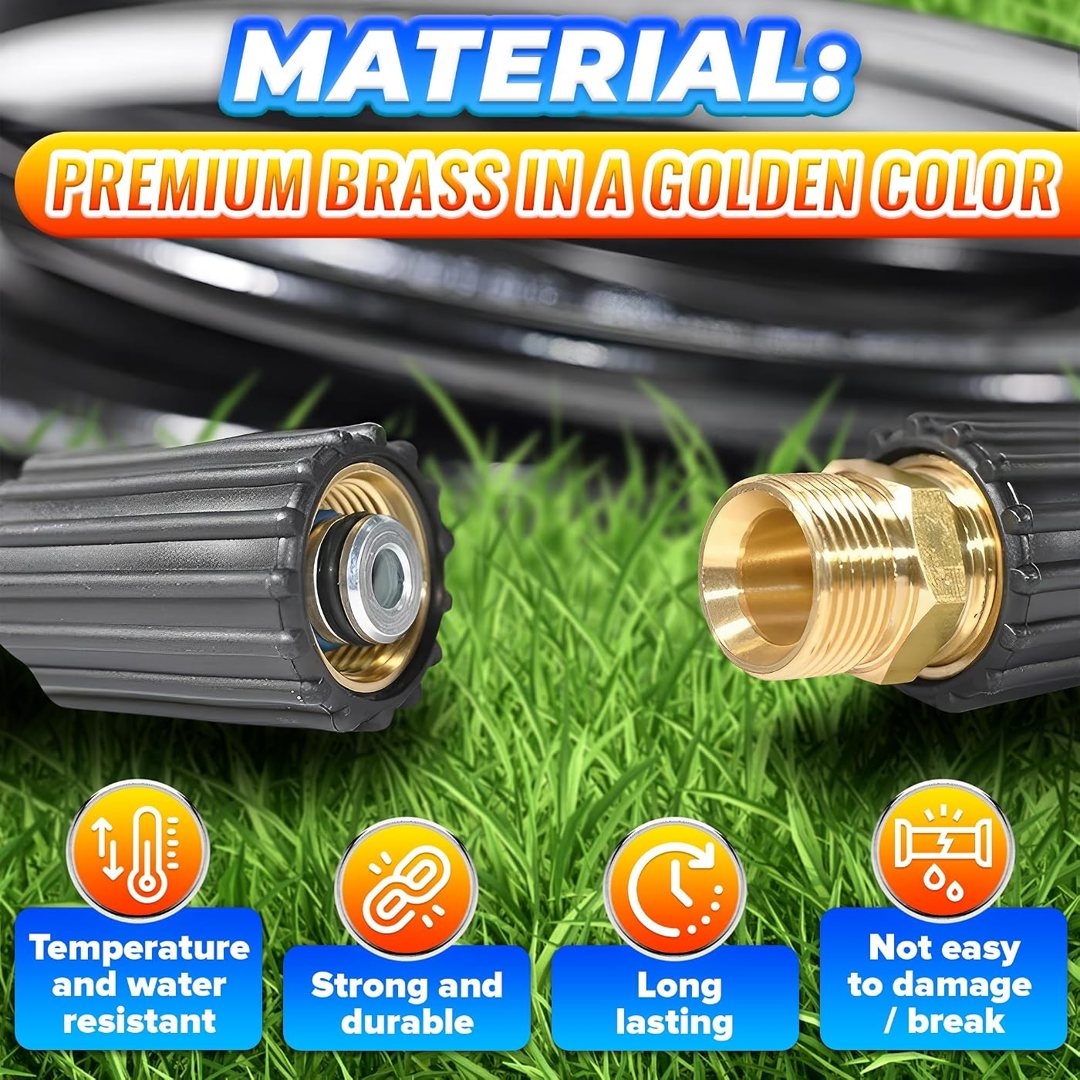 Pressure Washer Hose Coupler M22 14mm, Heavy-Duty Brass, 4500 PSI, view 4