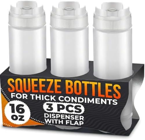 Set of 3 Inverted Condiment Squeeze Bottles 16 oz for Sauces