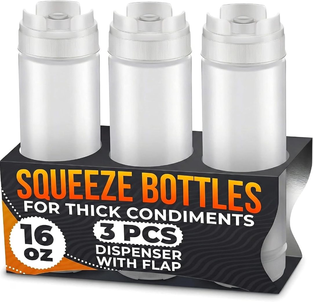 Set of 3 Inverted Condiment Squeeze Bottles 16 oz for Sauces, view 2
