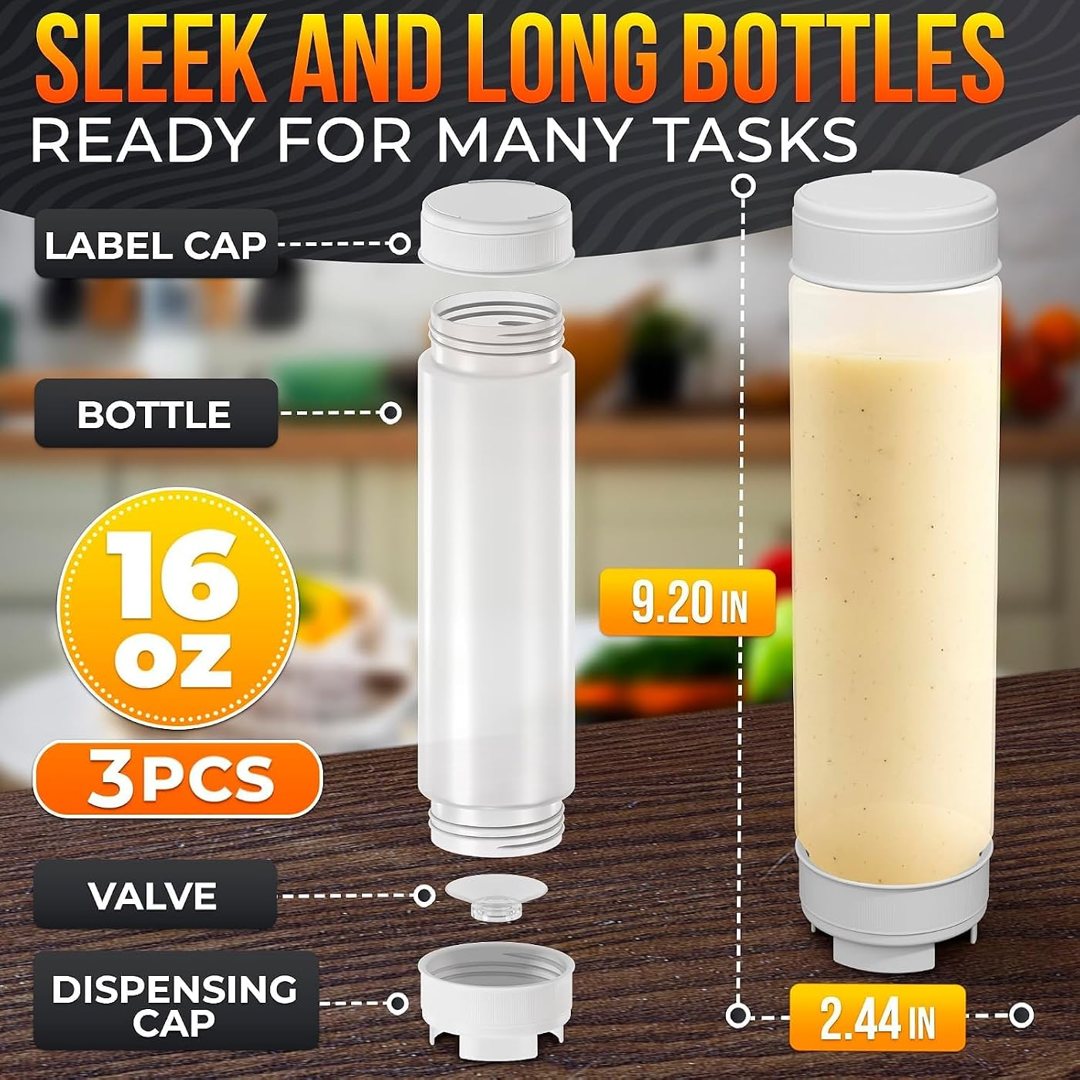 Set of 3 Inverted Condiment Squeeze Bottles 16 oz for Sauces, view 3