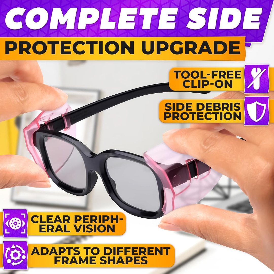 Side Shields for Glasses 3 Pcs, Pink Transparent Clip-On Eye Guards, view 5
