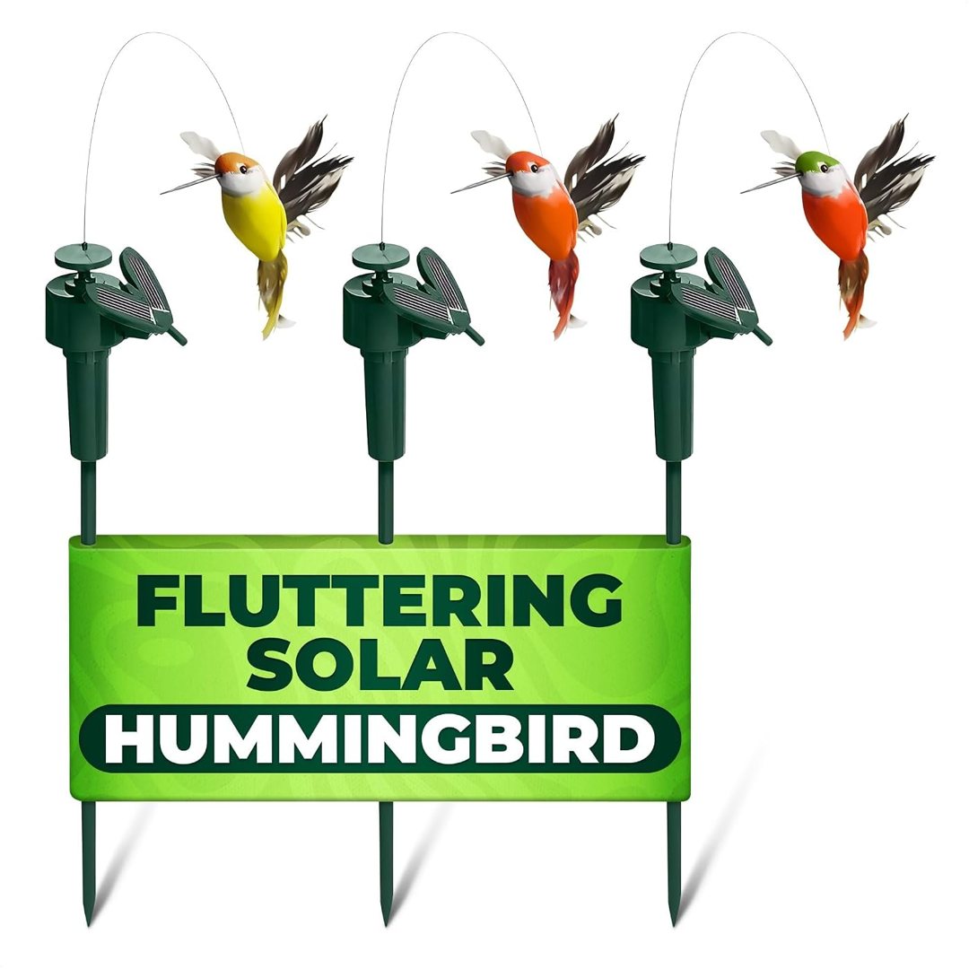 Solar Hummingbird Garden Stakes 3 Pcs, Fluttering Yard Decorations, view 2
