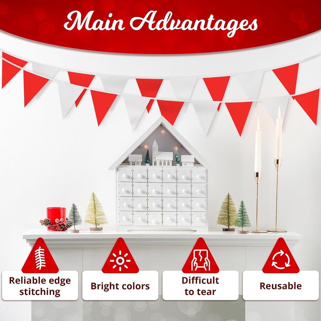 Triangle Pennant Banner Flags - 100 Ft Red and White Banner Flags on S, view 5