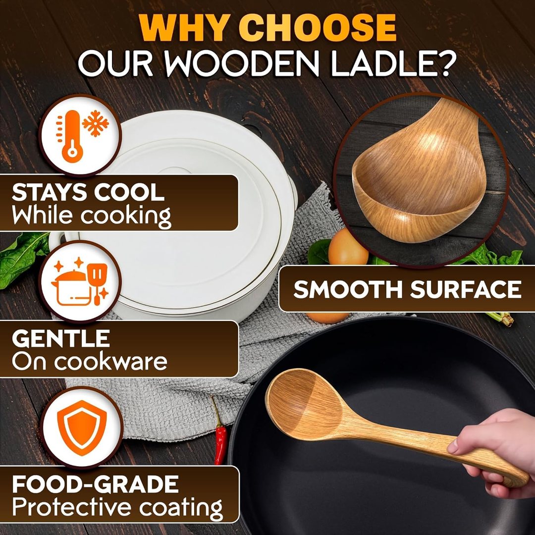 Wooden Soup Ladle 10.8 x 2.8 Inch, Long Handle Spoon with Hook End, view 4